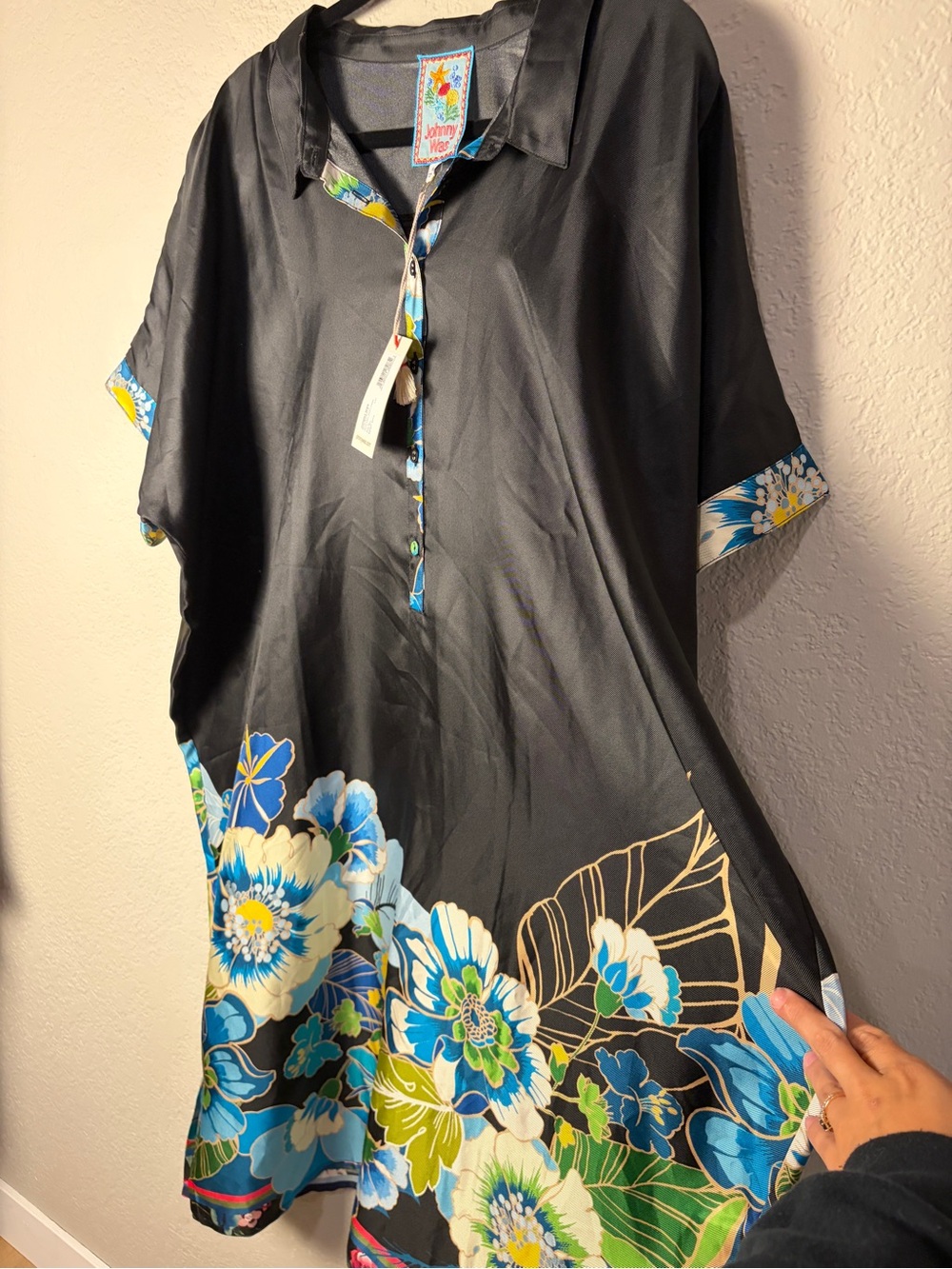 NWT Johnny Was Araia Silk Twill Short Dress XL Black Floral R37623-4 $278